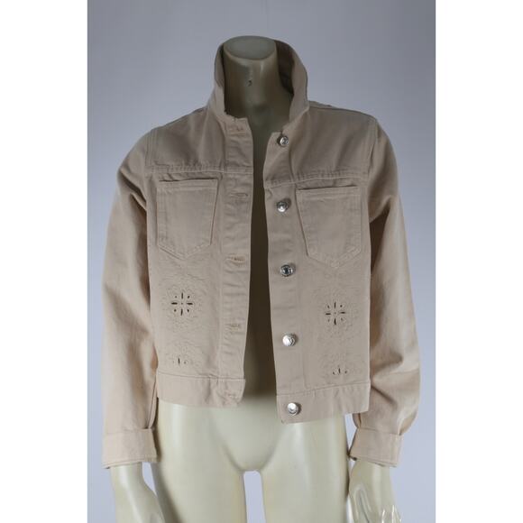 Desigual Enero Beige Cotton Die Cut Out Denim Button Down Short Jacket Size S - Picture 1 of 16
